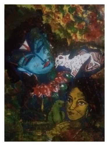 Drawing titled "Lord Krishna love" by Ab Mehra Batoshiy, Original Artwork, Acrylic