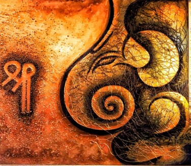Malerei mit dem Titel "Ganesha Mix Media a…" von Ashok Jadav, Original-Kunstwerk, Acryl