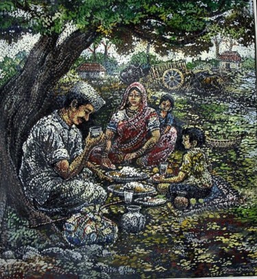 Painting titled "Indian Village Life" by Revankar, Original Artwork