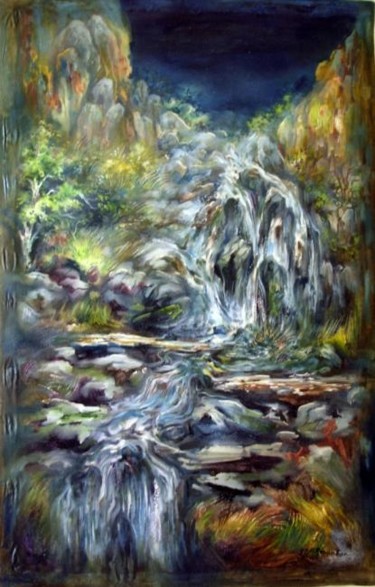 Painting titled "Water fall I" by Revankar, Original Artwork