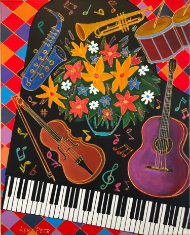 Pittura intitolato "Jazz music" da Ashot Petrosyan (Ash Petr), Opera d'arte originale, Acrilico