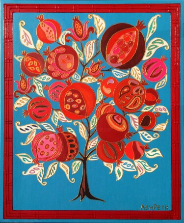 Painting titled "Pomegranate tree" by Ashot Petrosyan (Ash Petr), Original Artwork, Acrylic