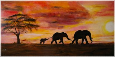 Peinture intitulée "Les elephants" par Mich'L Barö, Œuvre d'art originale