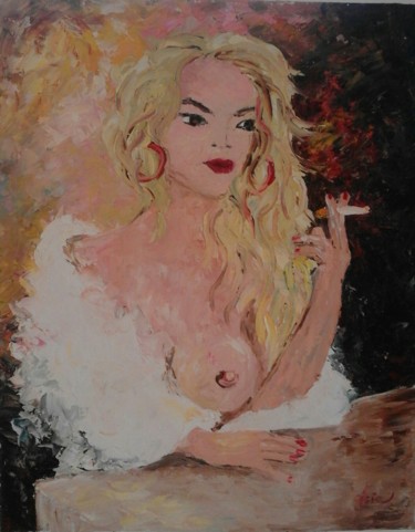 Painting titled "The prostitute with…" by Asia, Original Artwork, Oil Mounted on Wood Panel