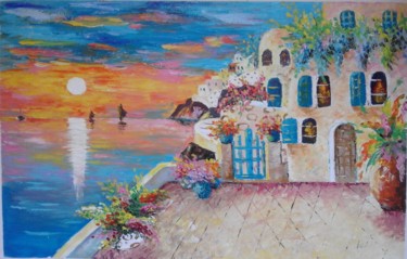 Painting titled "Santorini" by Asia, Original Artwork, Oil