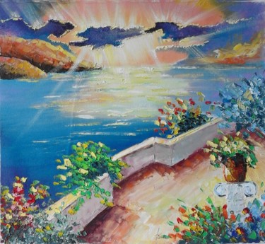 Schilderij getiteld "Beautifull sunset" door Asia, Origineel Kunstwerk, Olie