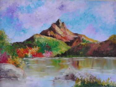 Painting titled "Lake in the pountai…" by Asia, Original Artwork, Oil