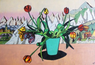 「Tulipes」というタイトルの絵画 Yves Andréによって, オリジナルのアートワーク, オイル