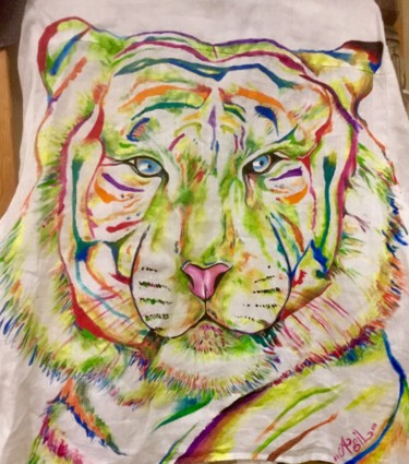 Peinture intitulée "Tigre rainbow" par Asil, Œuvre d'art originale