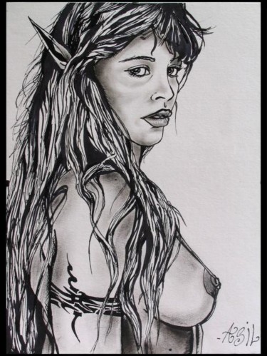 Drawing titled "amazone" by Asil, Original Artwork