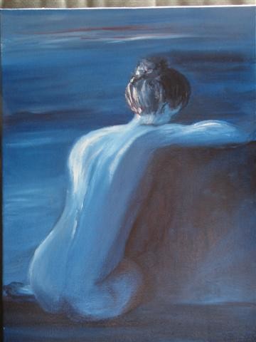 Peinture intitulée "nu bleu" par Annie Sillard, Œuvre d'art originale