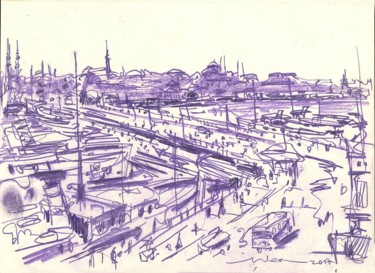Dessin intitulée "Karaköy Port - İsta…" par Ahmet Şinasi İŞler, Œuvre d'art originale, Crayon