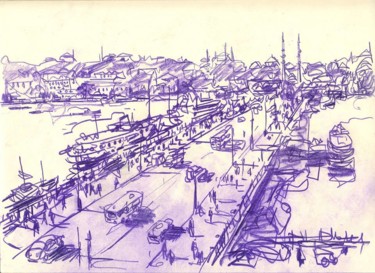 Drawing titled "Galata Bridge - Gol…" by Ahmet Şinasi İŞler, Original Artwork, Pencil