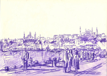 Painting titled "Peoples on Bosphour…" by Ahmet Şinasi İŞler, Original Artwork, Pencil