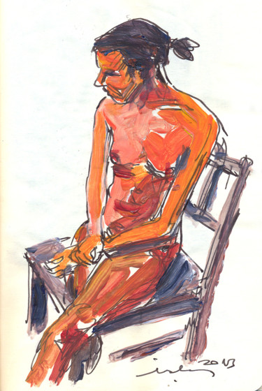 Painting titled "Sitting Female Nude" by Ahmet Şinasi İŞler, Original Artwork, Acrylic