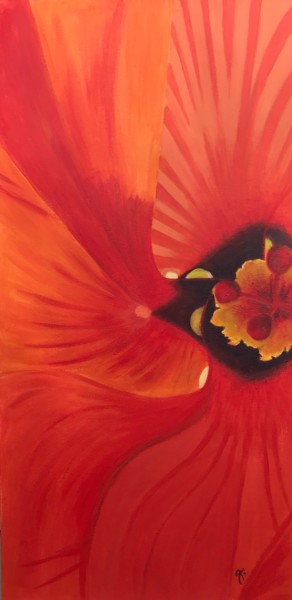 Painting titled "Au cœur d’un hibisc…" by Anne Sisun Kermarrec, Original Artwork