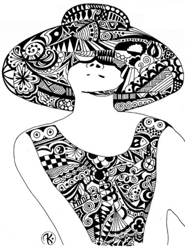 Dessin intitulée "Drôle de Dame" par Anne Sisun Kermarrec, Œuvre d'art originale, Crayon