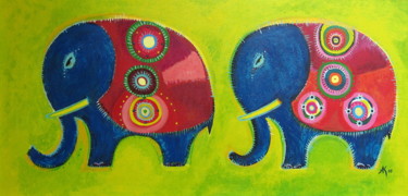 Peinture intitulée "Deux éléphants ça t…" par Anne Sisun Kermarrec, Œuvre d'art originale