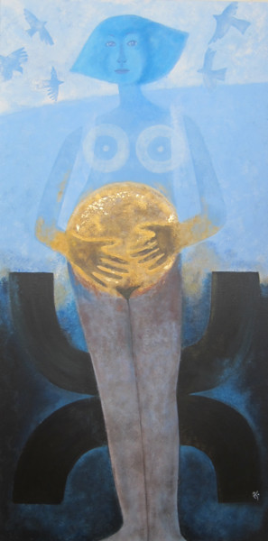Картина под названием "Naissance... ou le…" - Anne Sisun Kermarrec, Подлинное произведение искусства