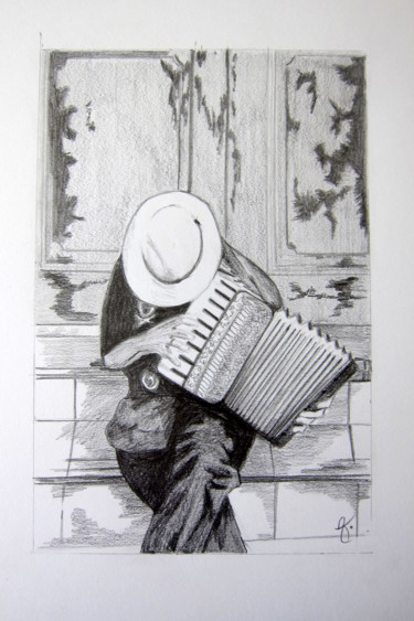 Dessin intitulée "L'accordéoniste" par Anne Sisun Kermarrec, Œuvre d'art originale