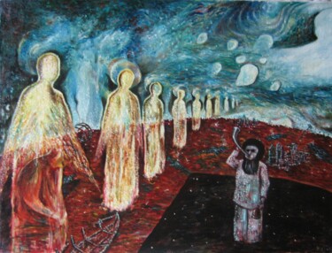 Картина под названием "Исход" - Аскар Каримов, Подлинное произведение искусства, Масло
