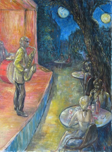 Painting titled "Лунный блюз" by Askar Karimov, Original Artwork, Oil