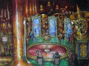 Pittura intitolato "Музыкальная шкатулка" da Askar Karimov, Opera d'arte originale, Olio