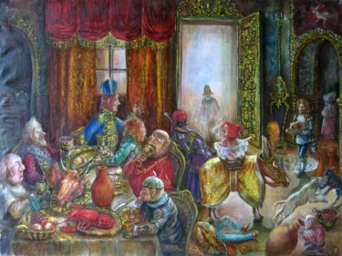 Pintura titulada "пир дураков" por Askar Karimov, Obra de arte original, Oleo