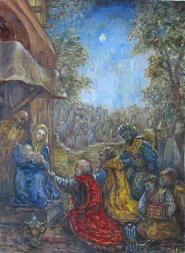 Pintura intitulada "поклонение волхвов" por Askar Karimov, Obras de arte originais, Óleo