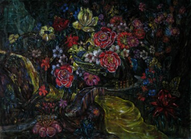 Картина под названием "страна цветов" - Аскар Каримов, Подлинное произведение искусства, Масло