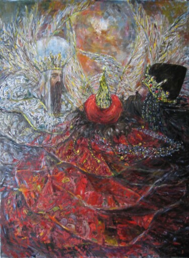 Painting titled "встреча трёх королей" by Askar Karimov, Original Artwork, Oil