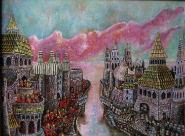 Pittura intitolato "война в белом городе" da Askar Karimov, Opera d'arte originale, Olio