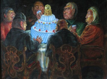 Pittura intitolato "час быка" da Askar Karimov, Opera d'arte originale, Olio