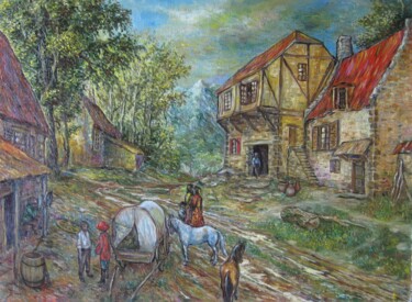 Painting titled "городок в горах" by Askar Karimov, Original Artwork, Oil