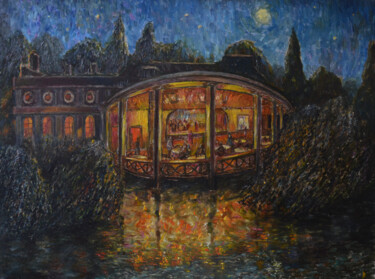 Картина под названием "ресторан в парке" - Аскар Каримов, Подлинное произведение искусства, Масло
