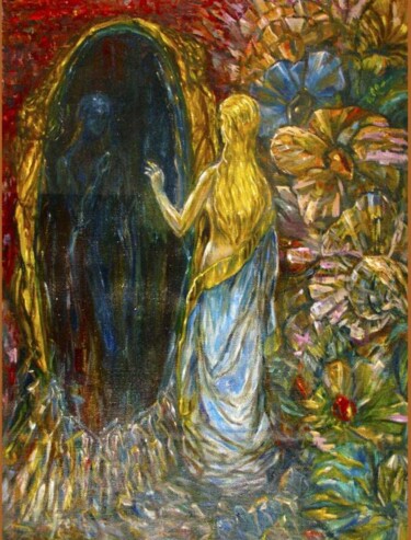 Painting titled "черное зеркало" by Askar Karimov, Original Artwork, Oil