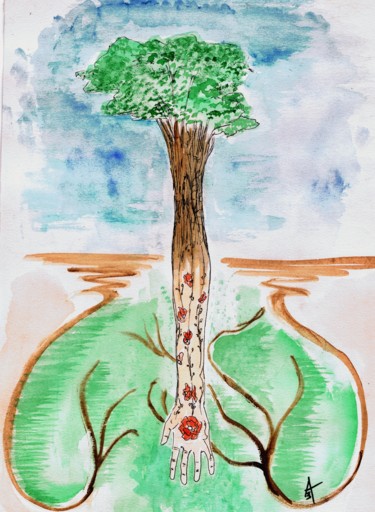 Drawing titled "From Our Roots" by Askew Mind, Original Artwork, Watercolor