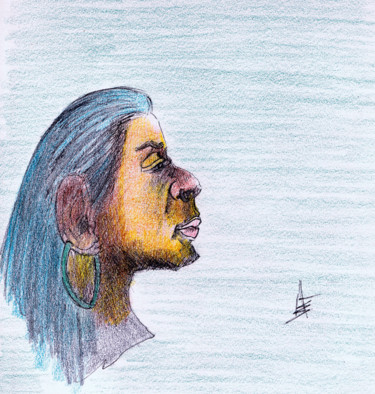 Drawing titled "Blue hair" by Askew Mind, Original Artwork, Ink