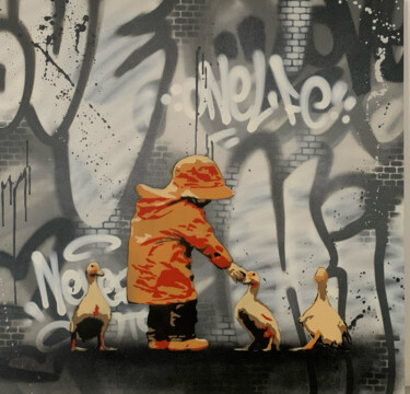 "Ducks and Kid" başlıklı Tablo Asko tarafından, Orijinal sanat, Akrilik Ahşap Sedye çerçevesi üzerine monte edilmiş