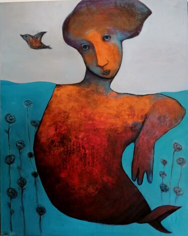 Painting titled "mermaid" by Aslan Ünsal, Original Artwork, Acrylic