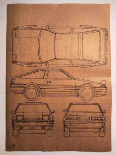 Drawing titled "Toyota AE86" by Burak Aslan, Original Artwork, Ink