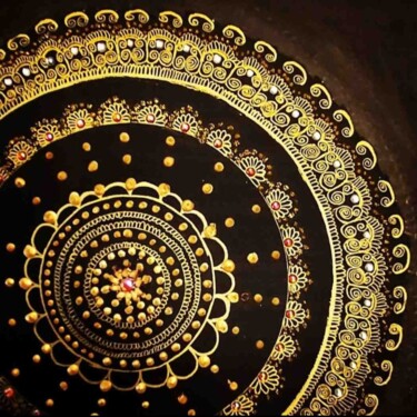 Pintura titulada "Mandala" por Aslihan Arslan, Obra de arte original, Pluma de gel Montado en Bastidor de camilla de madera
