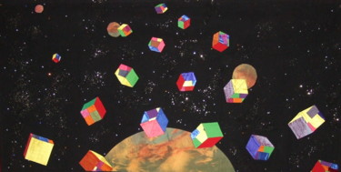 Cubes Volants Non Identifies Art textile intitulée "Cubes Volants Non I…" par Jean Pierre Avonts-Saint-Lager, Œuvre d'art originale, Tissu
