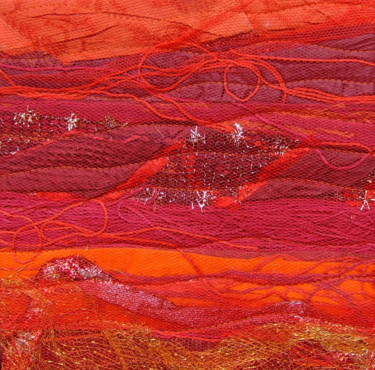 Textile Art titled "Fils rouges.jpg" by Jean Pierre Avonts-Saint-Lager, Original Artwork, Fabric Mounted on Cardboard