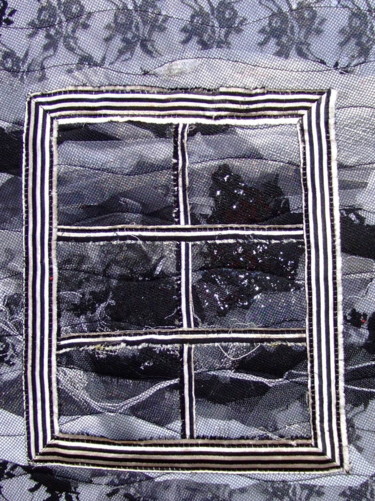 Textile Art titled "Fenêtre 1" by Jean Pierre Avonts-Saint-Lager, Original Artwork, Patchwork Mounted on Cardboard