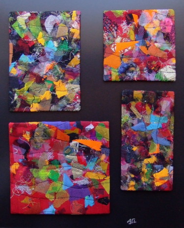 Textile Art titled "Quatuor1" by Jean Pierre Avonts-Saint-Lager, Original Artwork, Fabric Mounted on Cardboard