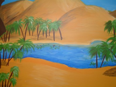 Peinture intitulée "Vue sur l'oasis - d…" par Sybille Asloun, Œuvre d'art originale