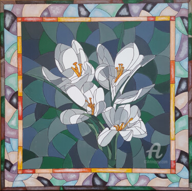 Painting titled "Lily Mosaic" by Asma ., Original Artwork, Acrylic