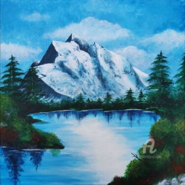 Painting titled "Spring Mountains" by Asma ., Original Artwork, Acrylic