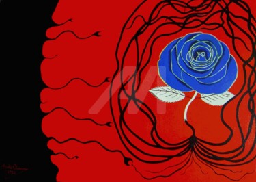 The battle of the blue rose Painting titled "The battle of the b…" by Asmaâ Ouassou, Original Artwork, Oil